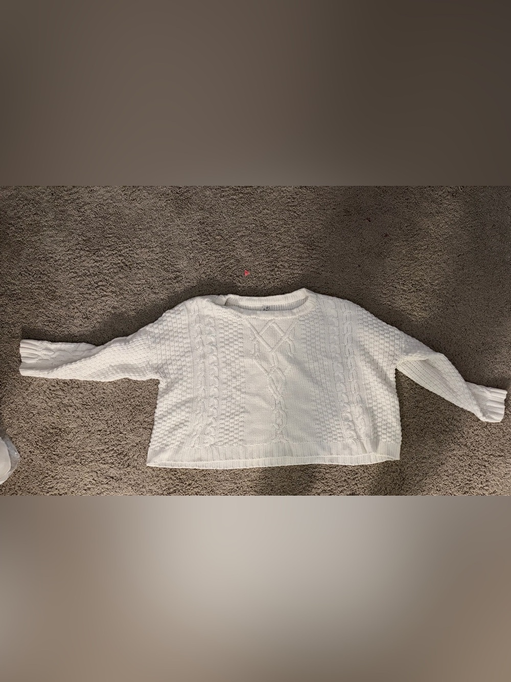 White Wide Cable-Knit Crewneck Sweater